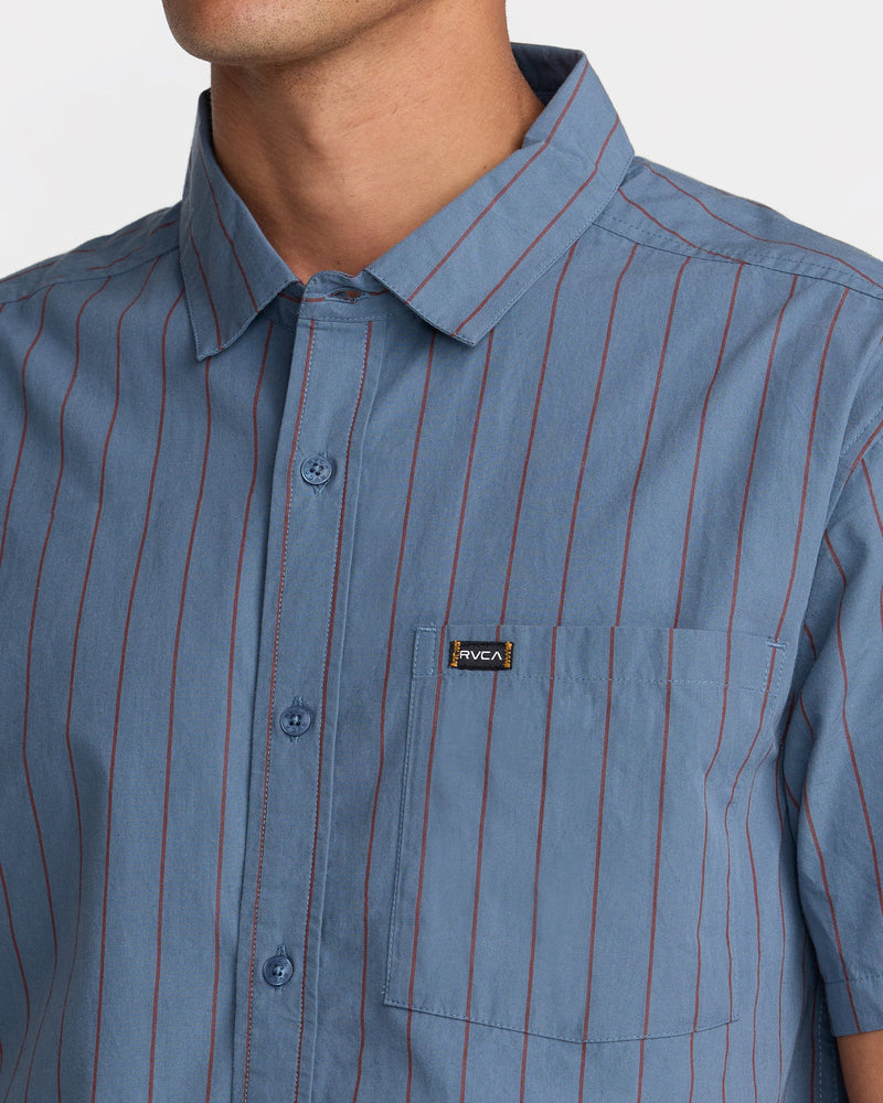 Load image into Gallery viewer, RVCA Dayshift Workwear Stripe Short Sleeve Shirt