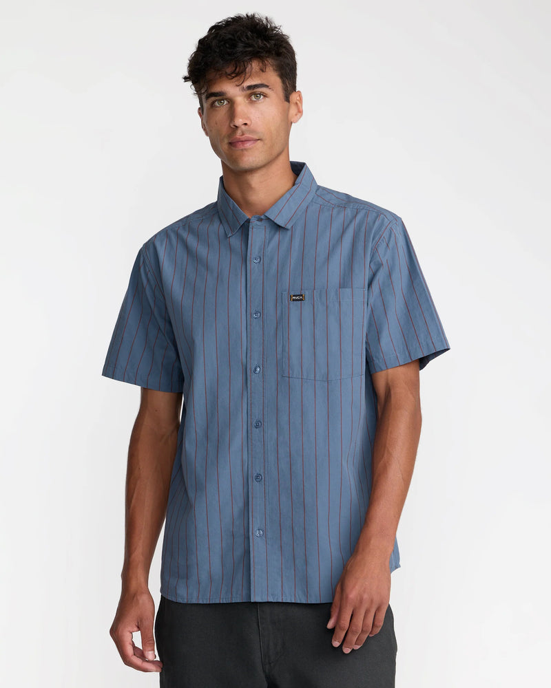 Load image into Gallery viewer, RVCA Dayshift Workwear Stripe Short Sleeve Shirt