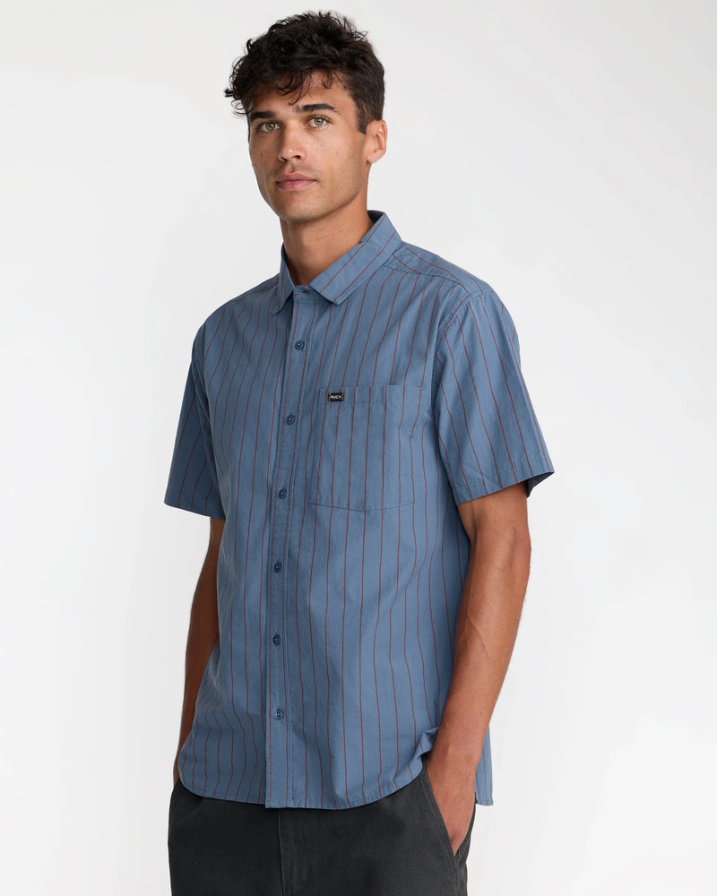 Load image into Gallery viewer, RVCA Dayshift Workwear Stripe Short Sleeve Shirt
