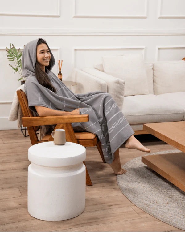 Load image into Gallery viewer, Sand Cloud Classic Stripe Hooded Poncho Grey