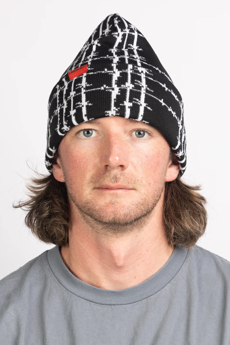 Load image into Gallery viewer, Corduroy Barbed Plaid Beanie
