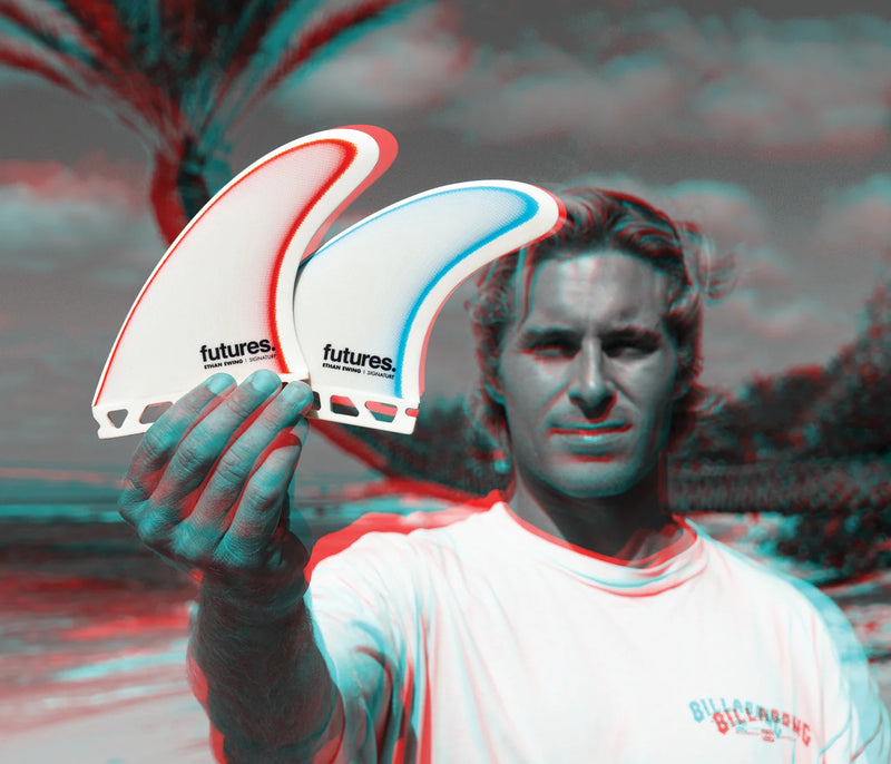 Load image into Gallery viewer, Futures Fins Ethan Ewing Fiberglass Large White/Red Tri Fin Set
