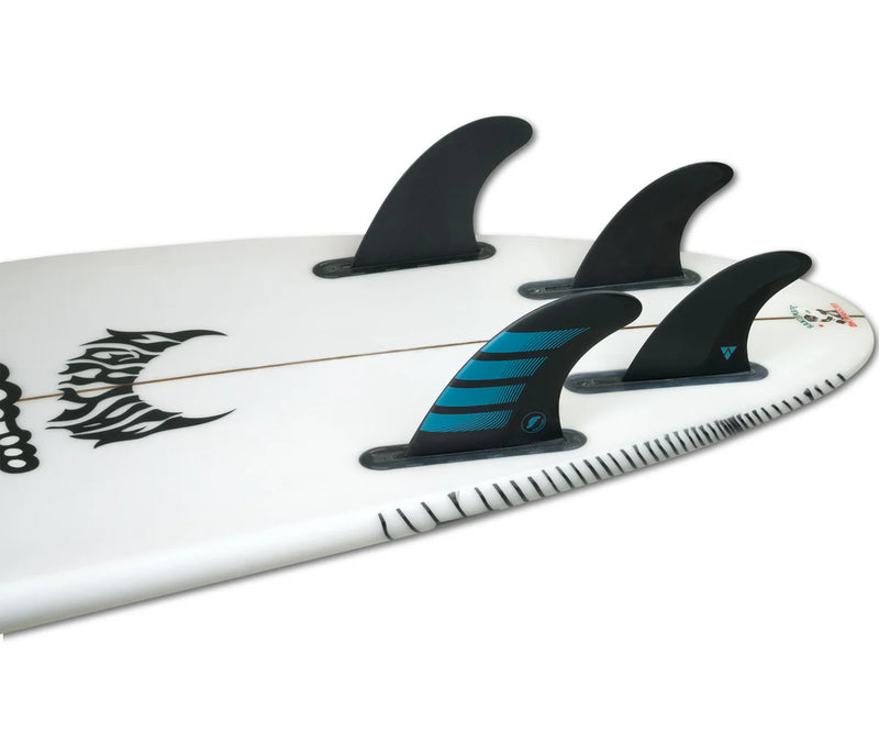 Load image into Gallery viewer, Futures Fins F4 Alpha Carbon/Aqua 5-Fin Set