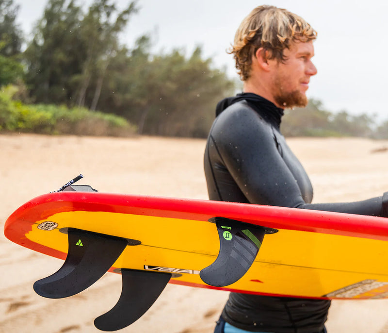 Load image into Gallery viewer, Futures Fins JJ-2 Alpha Medium Carbon/Green Tri Fin Set