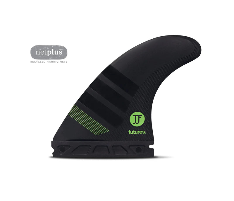 Load image into Gallery viewer, Futures Fins JJ-2 Alpha Medium Carbon/Green Tri Fin Set
