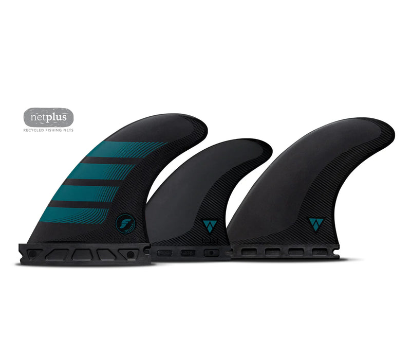 Load image into Gallery viewer, Futures Fins F4 Alpha Carbon/Aqua 5-Fin Set