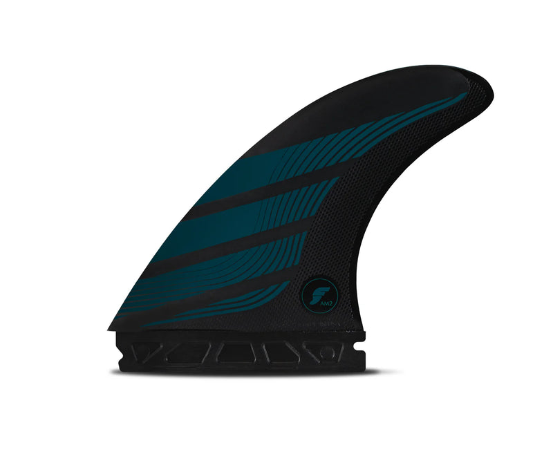 Load image into Gallery viewer, Futures Fins AM2 Alpha Carbon/Teal Blue Tri Fin Set