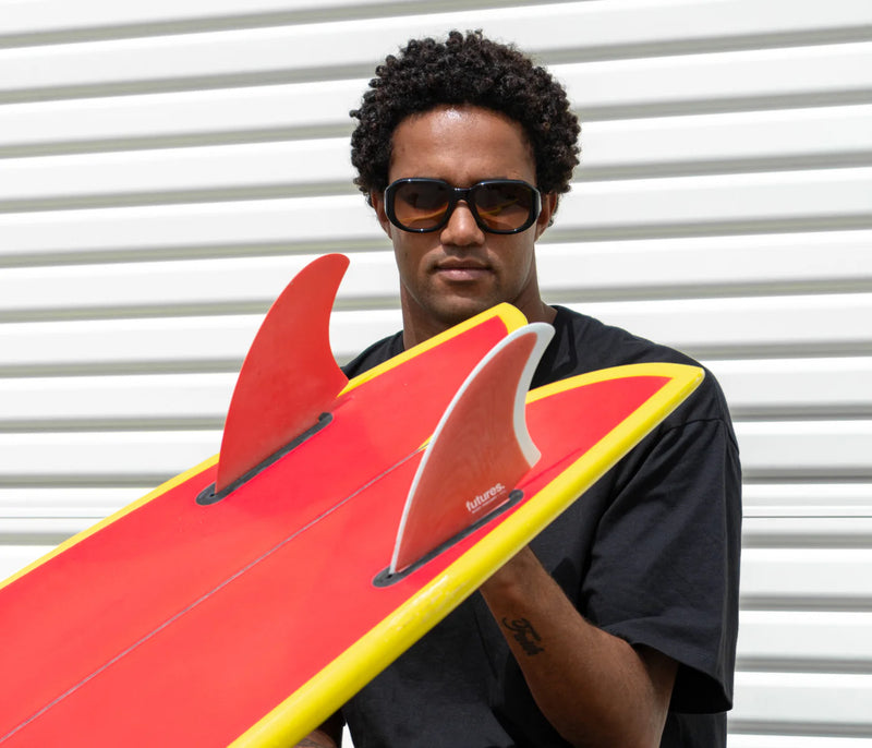 Load image into Gallery viewer, Futures Fins Mikey February Fiberglass Keel Fin Set Red/Grey