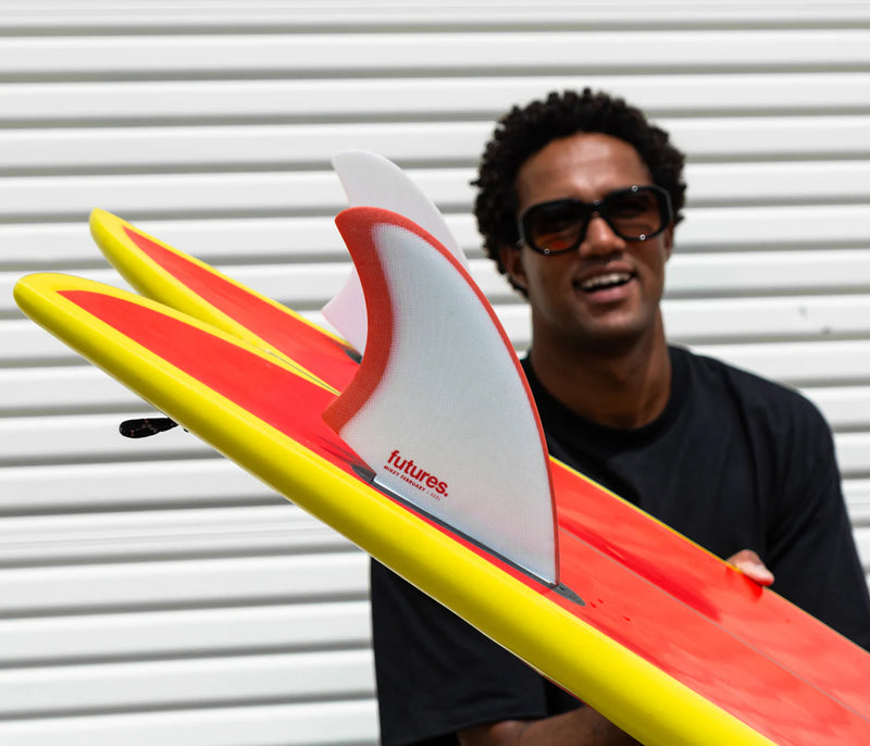 Load image into Gallery viewer, Futures Fins Mikey February Fiberglass Keel Fin Set Red/Grey