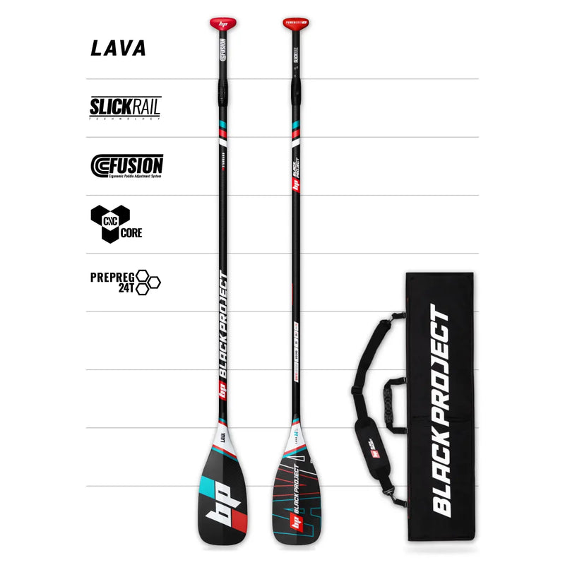 Load image into Gallery viewer, Black Project Lava 3-Piece Adjustable SUP Paddle with Padded Travel Case