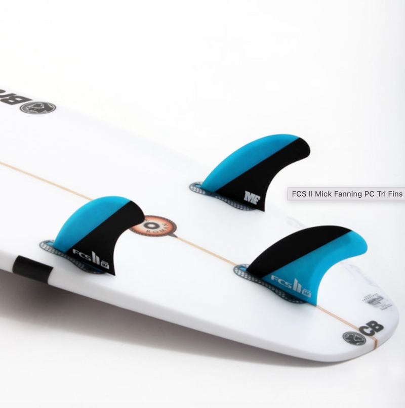 Load image into Gallery viewer, FCSII Mick Fanning Performance Core Tri Surf Fins Medium Blue/Black
