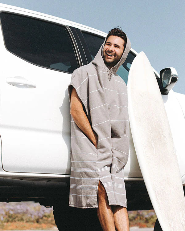 Load image into Gallery viewer, Sand Cloud Classic Stripe Hooded Poncho Grey