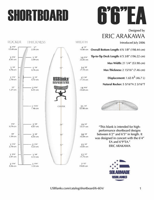 6'6 EA SURF BLANK