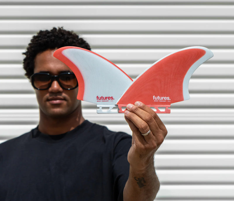 Load image into Gallery viewer, Futures Fins Mikey February Fiberglass Keel Fin Set Red/Grey
