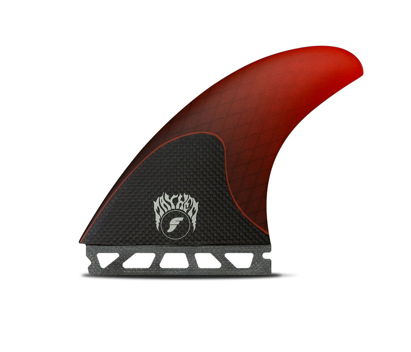 Load image into Gallery viewer, Futures Fins Mayhem 3.0 Thruster Honeycomb/Carbon Large Red Surf Fin Set
