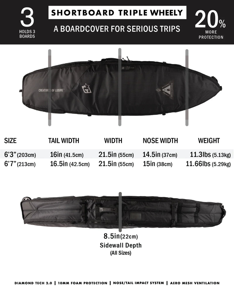 Load image into Gallery viewer, Creatures of Leisure Shortboard Triple DT2.0 Surfboard Travel Bag
